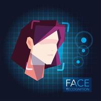 tecnología de reconocimiento facial, verificación de identidad de rostro de mujer vector