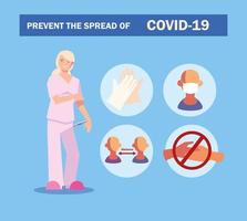 doctora explicar infografías cómo prevenir la propagación del covid 19 vector