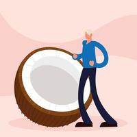 man with a coconut slice vector