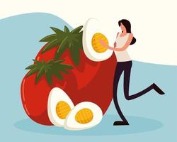 woman with eggs and tomatoes vector