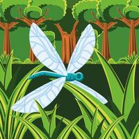 landscape forest and dragonfly vector