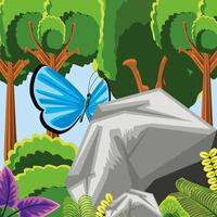 forest trees and butterfly vector