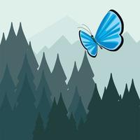 landscape pines and butterfly vector