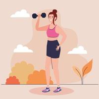 woman doing exercises with dumbbell outdoor, sport recreation exercise vector