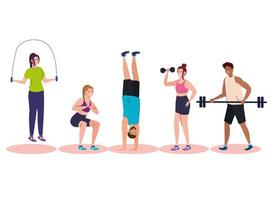 group young people practicing exercise, sport recreation concept vector