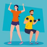 couple doing exercises, sport recreation concept vector