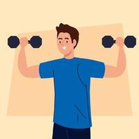 man doing exercises with dumbbells, sport recreation concept vector