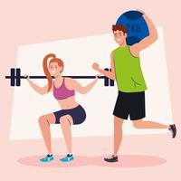 young couple practicing exercise, recreation sport concept vector