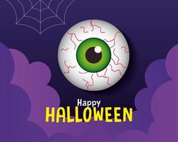 happy halloween banner, with scary eyeball in paper cut style vector