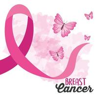 pink ribbon, symbol of world breast cancer awareness with butterflies vector