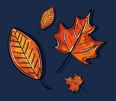 conjunto de hojas de otoño sobre fondo azul vector