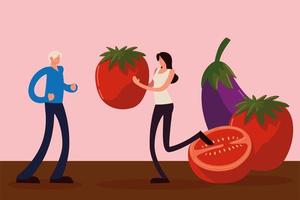 man, woman and vegetables vector