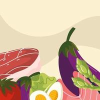 vegetables, fish and meat vector