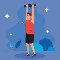 man doing exercises with dumbbells outdoor, sport exercise recreation vector