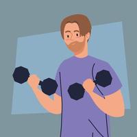 man doing exercises with dumbbells, sport recreation concept vector