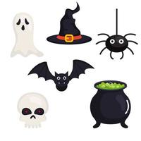 set icons, happy halloween celebration vector