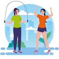 women practicing exercise outdoor, sport recreation concept vector