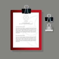 corporate identity brand mockup, document in clipboard red mockup with white sign vector