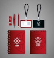 maqueta de marca de identidad corporativa, set de papelería comercial, maqueta roja y negra con letrero blanco vector