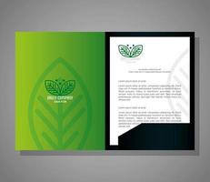 corporate identity brand mockup, document in brochure green mockup, green company sign vector