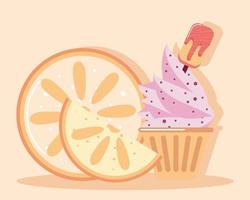 cupcake, ice cream and lemon vector