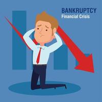 banner bankruptcy financial crisis, with businessman, arrow down and infographic vector