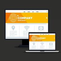 mockup responsive web, concept website development in desktop and laptop vector