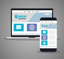 mockup responsive web, concept website development in laptop and smartphone vector