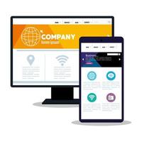 mockup responsive web, concept website development in desktop computer and smartphone vector