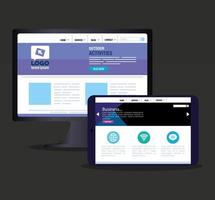 Mockup responsive web, concepto de desarrollo de sitios web en computadoras de escritorio y tabletas. vector