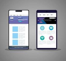 Mockup responsive web, concepto de desarrollo de sitios web en diferentes teléfonos inteligentes. vector