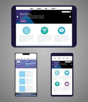 Mockup responsive web, concepto de desarrollo de sitios web en tabletas y teléfonos inteligentes. vector