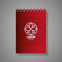 maqueta de marca de identidad corporativa, maqueta roja de cuaderno con letrero blanco vector