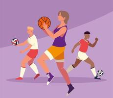 people with balls playing sports vector