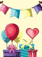 birthday gifts and bunting flags vector