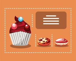 postre, galletas y cupcake vector