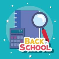 back to school banner, calculator with magnifying glass and notebook vector