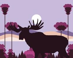 moose silhouette in deciduous forest vector