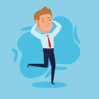 elegant businessman worried running, in blue background vector