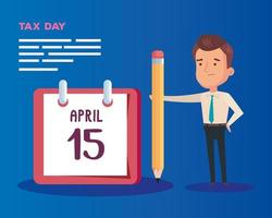 tax day poster with businessman and icons vector