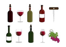 paquete de vino con iconos de conjunto vector