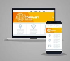 Mockup responsive web, desarrollo de sitios web de concepto en laptop y smartphone vector