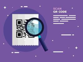 scan qr code with magnifying glass vector