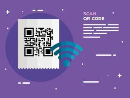escanear el código qr en papel de cupón vector