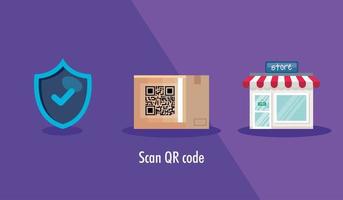 scan qr code in box carton and icons vector