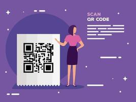 scan qr code in voucher paper and business woman