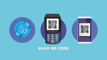 escanear el código qr con datáfono y teléfono inteligente vector