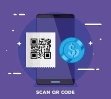 teléfono inteligente con código de escaneo qr e icono vector