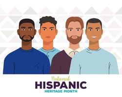 mes nacional de la herencia hispana, con grupo de hombres, concepto de diversidad y multiculturalismo vector