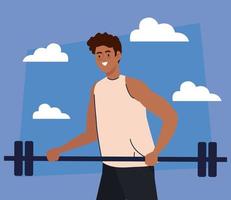 man with weight bar outdoor, exercise sport recreation vector